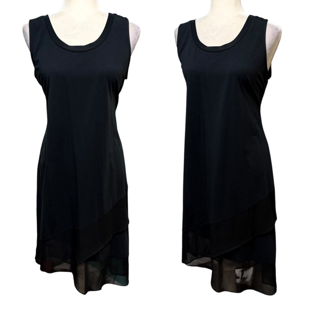 NWT Soft Surroundings Dress Womens Petite M Black Asymmetrical Tiered Minimalist